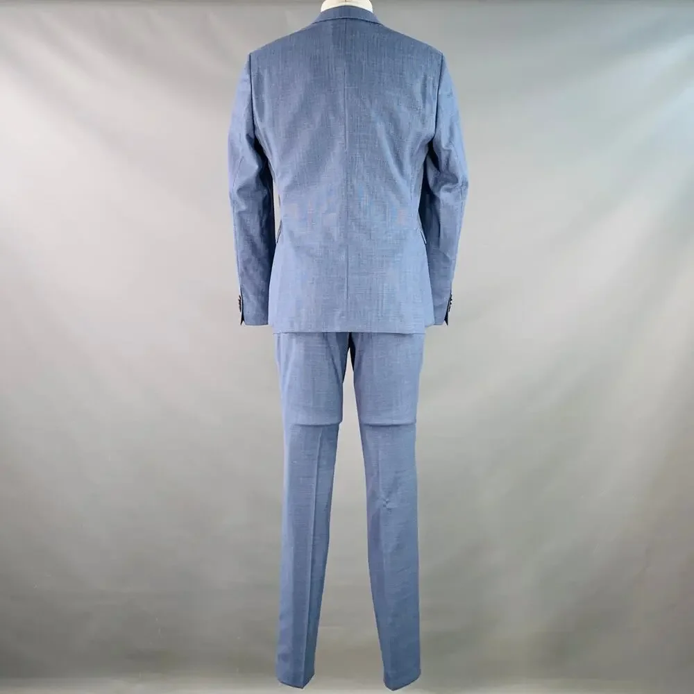HUGO BOSS Size 40 Blue Houndstooth Virgin Wool Single Breasted Notch Lapel Suit